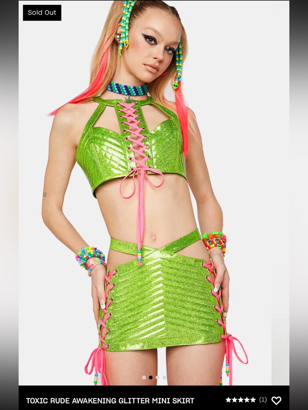 Green and Pink Lace-Up glitter skirt xs